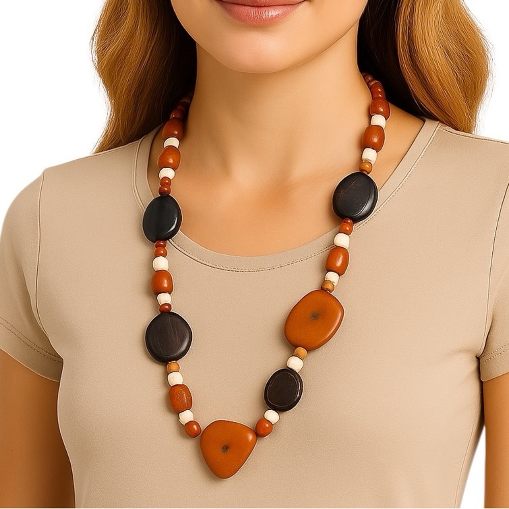 Beaded Necklace Earth Tones Handmade New.